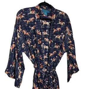 Enamels 100% Silk Robe Kimono Vintage Equestrian Horse Print One Size